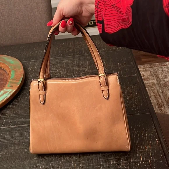 JBT Joanne Brings Thunder tan leather expanding handbag purse shoulder bag